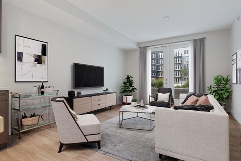 a living room with a couch and a tv