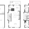 A floor plan of a two-story house with a garage, living room, dining room, kitchen, two bedrooms, a bathroom, and a balcony.