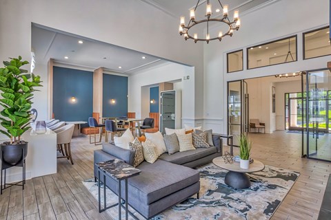 a living room with a couch and a table