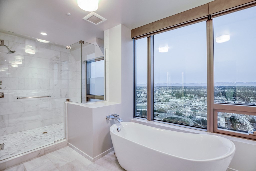 Modern Bathroom with Soaking Tub Modern Bathroom at The Bravern