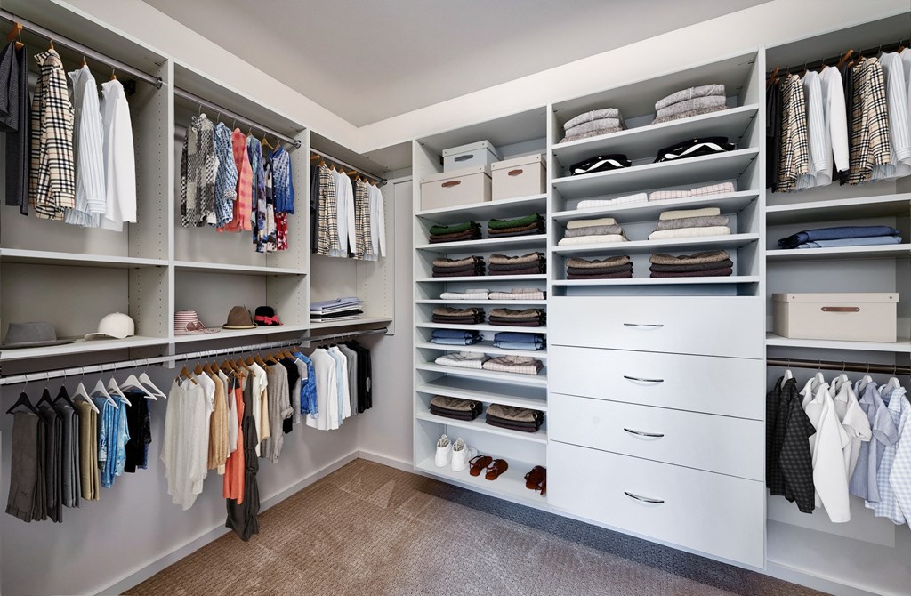 Walk-in closets with built-in shelves Walk-in closet S3102 at at The Bravern, Bellevue, Washington