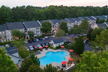 Aerial pool view Aerial pool view at Windsor Johns Creek, Johns Creek, GA - Photo Gallery 3
