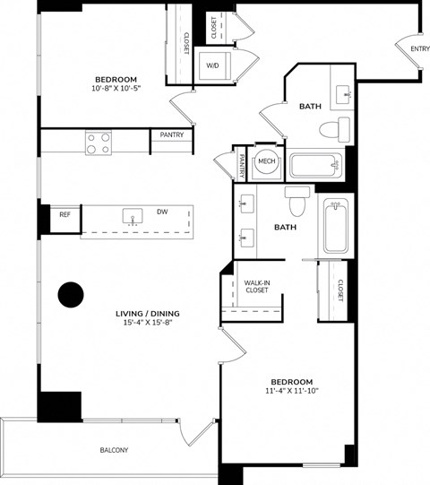 A black and white image of a floor plan for a home.