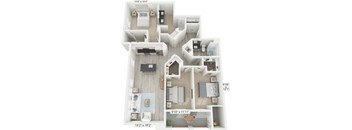 A floor plan of a two-bedroom apartment with dimensions.