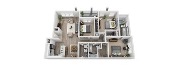 3 bedroom 2 bathroom floor plan A at Windsor Addison Park, Charlotte, NC, 28269