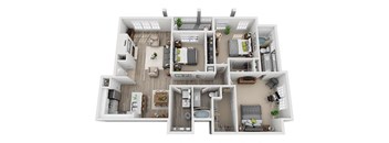 3 bedroom 2 bathroom floor plan E at Windsor Addison Park, Charlotte