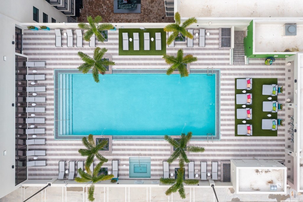 Pool Overview at Windsor Ludlam Trail in Miami, FL. Aerial view of a swimming pool at Windsor Ludlam Trail in Miami, FL.