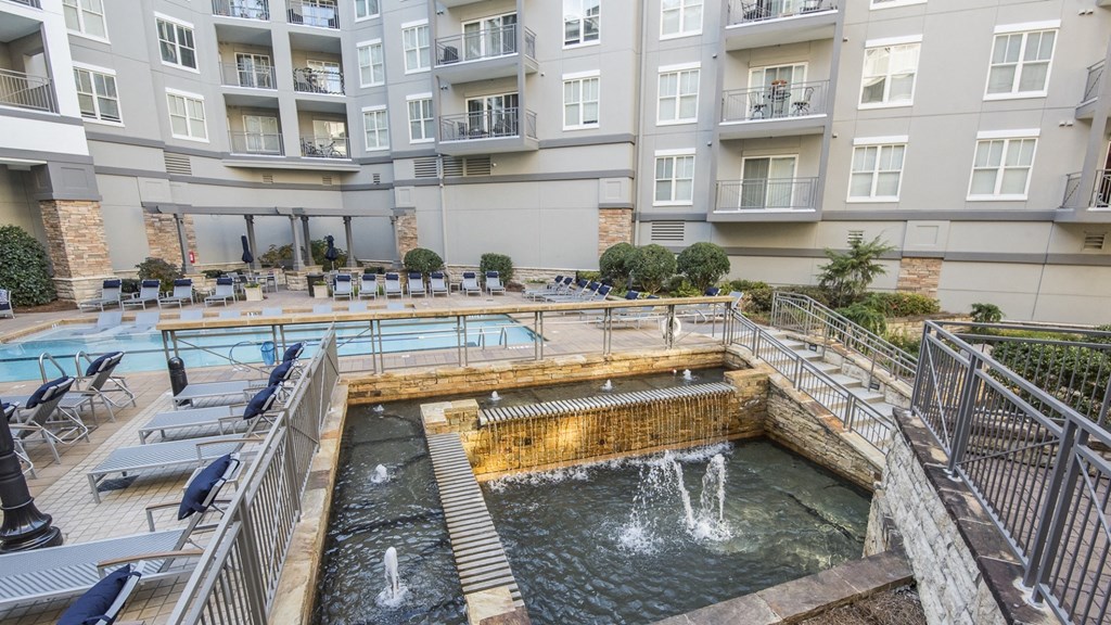 Peaceful, Landscaped Courtyard beneath Private Balconies at Windsor Brookhaven, Atlanta, Georgia
