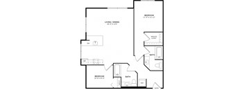 A black and white image of a floor plan for a two bedroom apartment.