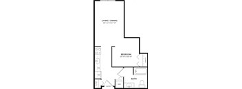A black and white image of a floor plan for a small apartment.