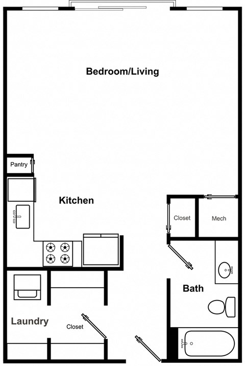 1 Bed 1 Bath Floor Plan at The Encore by Windsor, Atlanta, GA