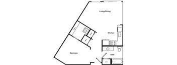1 Bedroom 1 Bathroom Floor Plan at The Encore by Windsor, Atlanta, 30339