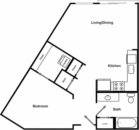 1 Bedroom 1 Bathroom Floor Plan at The Encore by Windsor, Atlanta, 30339