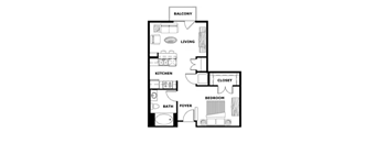 Junior One Bedroom Floor Plan at Terraces at Paseo Colorado Pasadena, CA