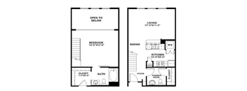 One Bedroom Loft Townhome Floor Plan at Terraces at Paseo Colorado Pasadena, CA