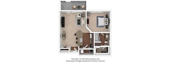 1x1_1A_728sf floor plan at The District, 6300 E. Hampden Ave., 80222