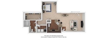 1x1_22f_805sf floor plan at The District, CO, 80222