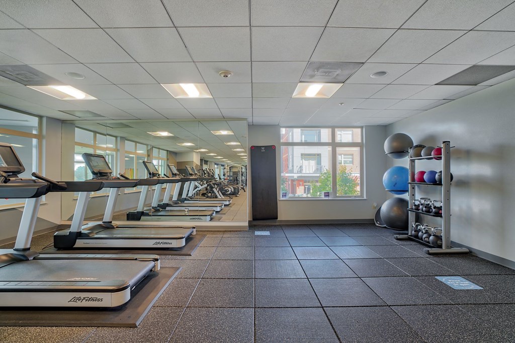 Fitness equipment in gym at The District, Denver, CO