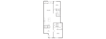2 bedroom 2 bathroom apartment with a large kitchen island and a den.