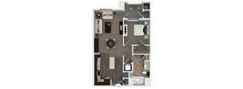 A2 1 Bed 1 Bath Floor Plan at Valentia by Windsor, California, 90631