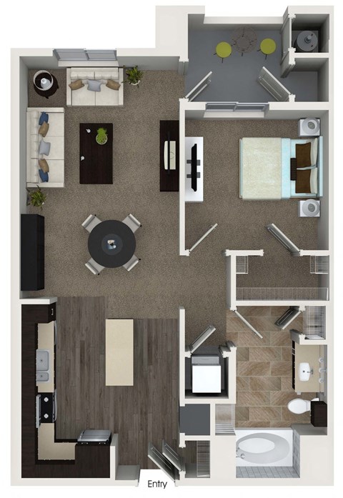 A2 1 Bed 1 Bath Floor Plan at Valentia by Windsor, California, 90631