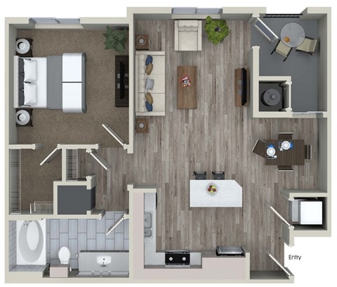 1 Bedroom 1 Bath Floor Plan at Valentia by Windsor, La Habra, CA, 90631