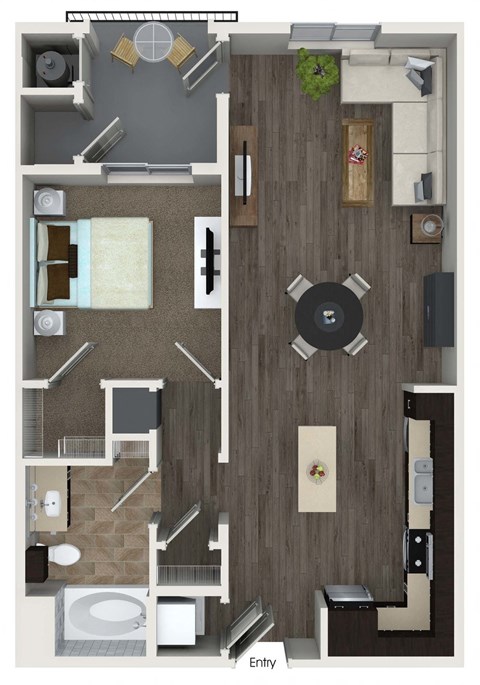 A4 1 Bed 1 Bath Floor Plan at Valentia by Windsor, La Habra, CA