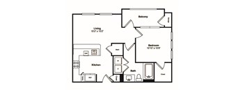 1 Bed 1 Bath Floor Plan at Windsor Castle Hills, Carrollton, Texas