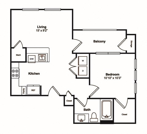 1 Bedroom 1 Bathroom Floor Plan at Windsor Castle Hills, Carrollton