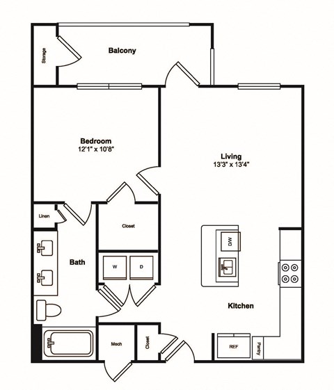 1 Bedroom 1 Bath Floor Plan at Windsor Castle Hills, Texas