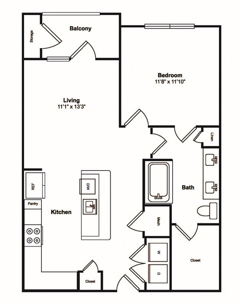 A4 1 Bed 1 Bath Floor Plan at Windsor Castle Hills, Texas, 75010