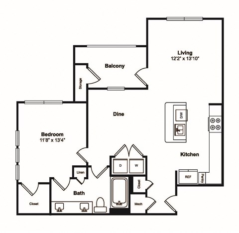 A5 1 Bed 1 Bath Floor Plan at Windsor Castle Hills, Carrollton, TX, 75010