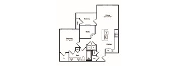 A6 1 Bedroom 1 Bathroom Floor Plan at Windsor Castle Hills, Carrollton, TX