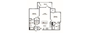 2 Bed 2 Bath Floor Plan at Windsor Castle Hills, Carrollton, 75010