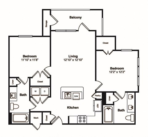 2 Bed 2 Bath Floor Plan at Windsor Castle Hills, Carrollton, 75010