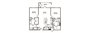 2 Bedroom 2 Bathroom Floor Plan at Windsor Castle Hills, Carrollton, Texas