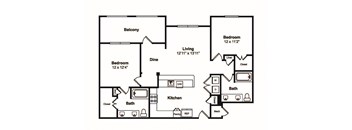 B3 2 Bed 2 Bath Floor Plan at Windsor Castle Hills, Carrollton