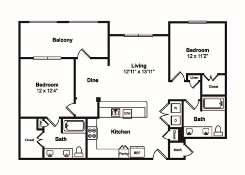 B3 2 Bed 2 Bath Floor Plan at Windsor Castle Hills, Carrollton