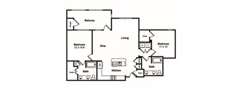 B4 2 Bedroom 2 Bathroom Floor Plan at Windsor Castle Hills, Texas
