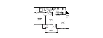 1 Bedroom 1 Bath Floor Plan at Windsor Westbridge, 2300 Marsh Lane, TX