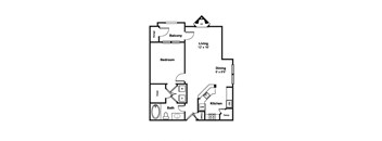 One Bedroom One Bath Floor Plan at Windsor Westbridge, 2300 Marsh Lane, Carrollton