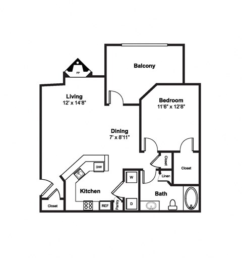 One Bed One Bath Floor Plan One Bed One Bath Floor Plan at Windsor Westbridge, Carrollton, TX