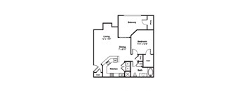 One bedroom One bathroom Floor Plan at Windsor Westbridge, Carrollton, Texas
