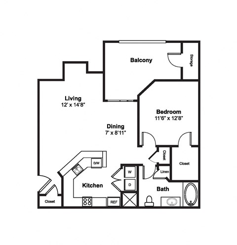 One bedroom One bathroom Floor Plan One bedroom One bathroom Floor Plan at Windsor Westbridge, Carrollton, Texas
