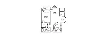 1 Bedroom 1 Bathroom Floor Plan at Windsor Westbridge, TX, 75006