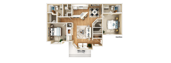 A 3D floor plan of a Hamilton apartment.