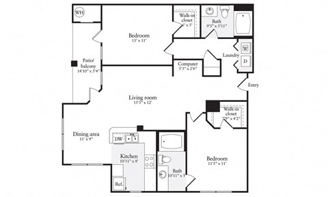 B1R Floor Plan at Windsor Herndon, Herndon, VA