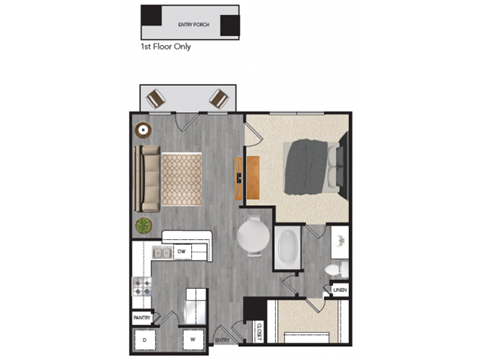 1 Bedroom A 1 Bath Floor Plan at Windsor Mustang Park, Carrollton, TX