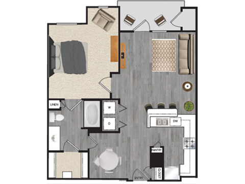 1 Bedroom C 1 Bath Floor Plan at Windsor Mustang Park, Carrollton, Texas