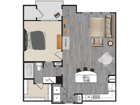 1 Bedroom E 1 Bath Floor Plan at Windsor Mustang Park, Carrollton